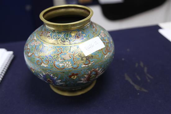 A Japanese champleve enamel vase 18.5cm.